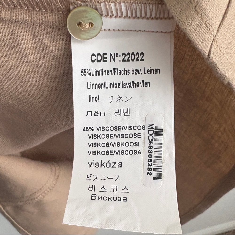 Ponant France Linen Blend Tan Long Sleeve Button Down Dress With Belt Size Small - Picture 9 of 10